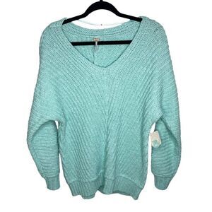 NWT Free People Oversized V-Neck Knit Sweater XS in Sea Sky Blue